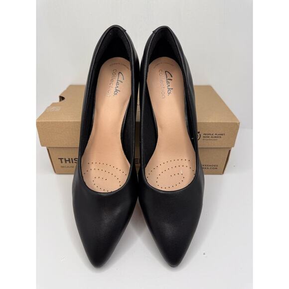 Clarks Linvale Jerica Black Leather Kitten Heel Pumps Women’s US 7.5 Wide New - Picture 3 of 10